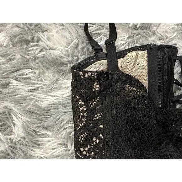 Victoria's Secret Black and Tan Lace Corset Medium M - Picture 4 of 9